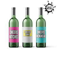 Cheers Pack Of 3 Wine Bottle Labels